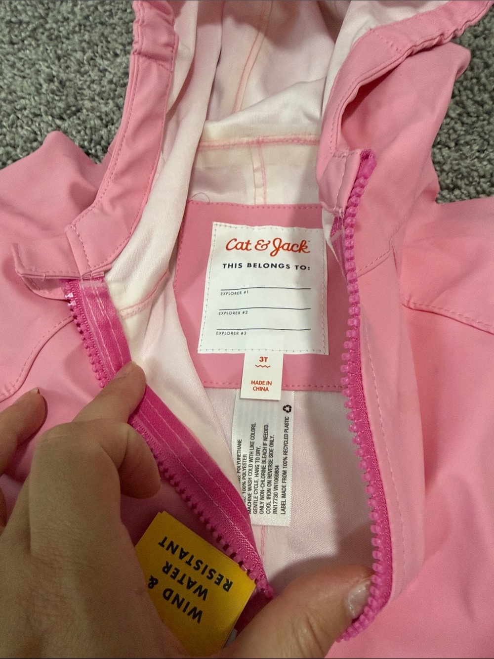 Cat & Jack Pink Hooded Kids One-Piece Footie Rain Suit - Picture 2 of 3